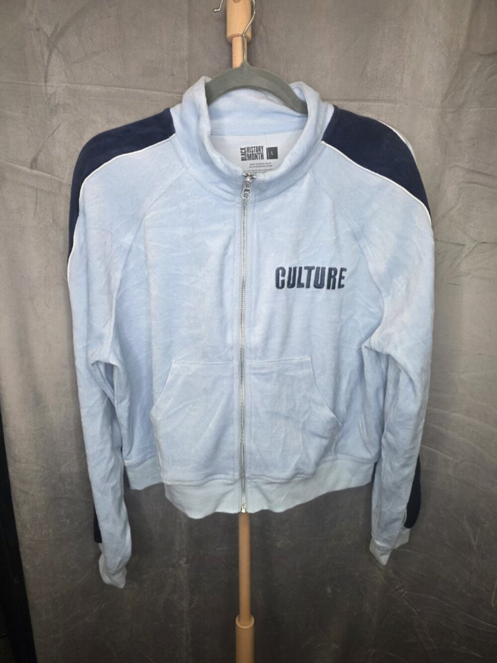 Black History Month Culture Velour Track Jacket Full Zip Blue Women's L. WL405